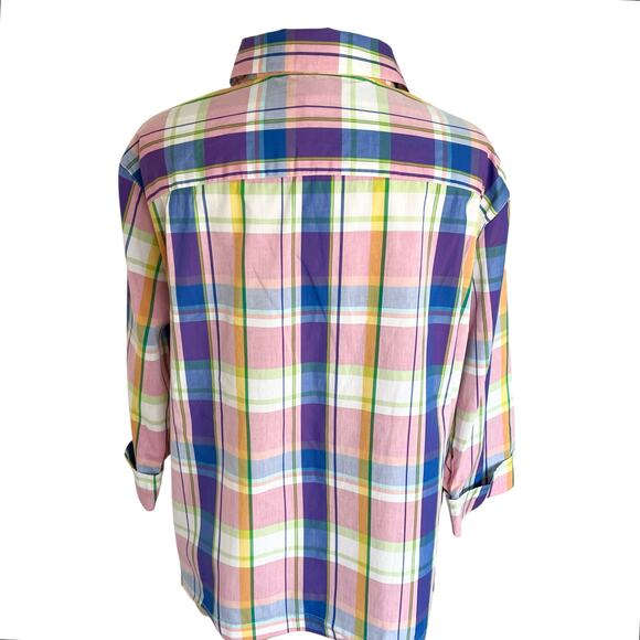 Bechamel Pink Blue Plaid Button Down Shirt Womens LG Cotton Casual Spring Work - Picture 4 of 6
